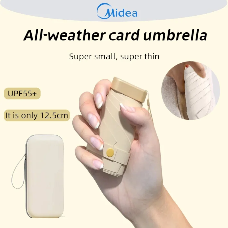 Midea Mini Paraguas UV - Sombrilla plegable liviana Paraguas soleado Marco reforzado Paraguas portátil para niños/señoras NUEVO