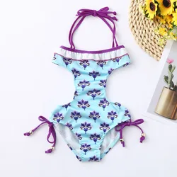 Costume da bagno per ragazze taglia 16 costume da bagno Ruffles Backless Summer Floral tuta Baby Swimwear Girl Print pagliaccetto Plain costume da bagno per bambini