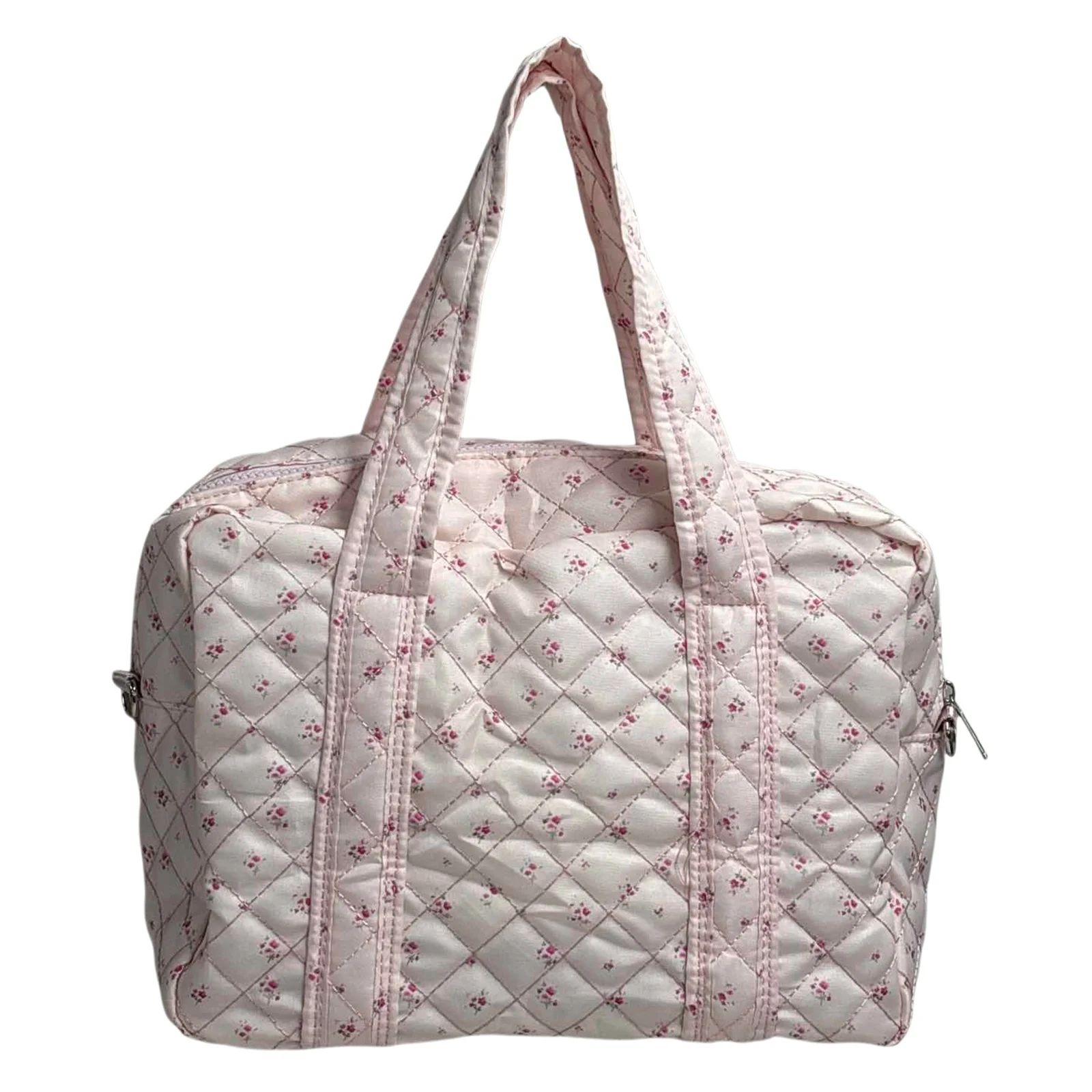 

Travel Duffel Bag for Women Floral Quilted Puffer Bag Nylon Adjustable Strap Shoulder Bag Multiple Pocket Crossbody Bag