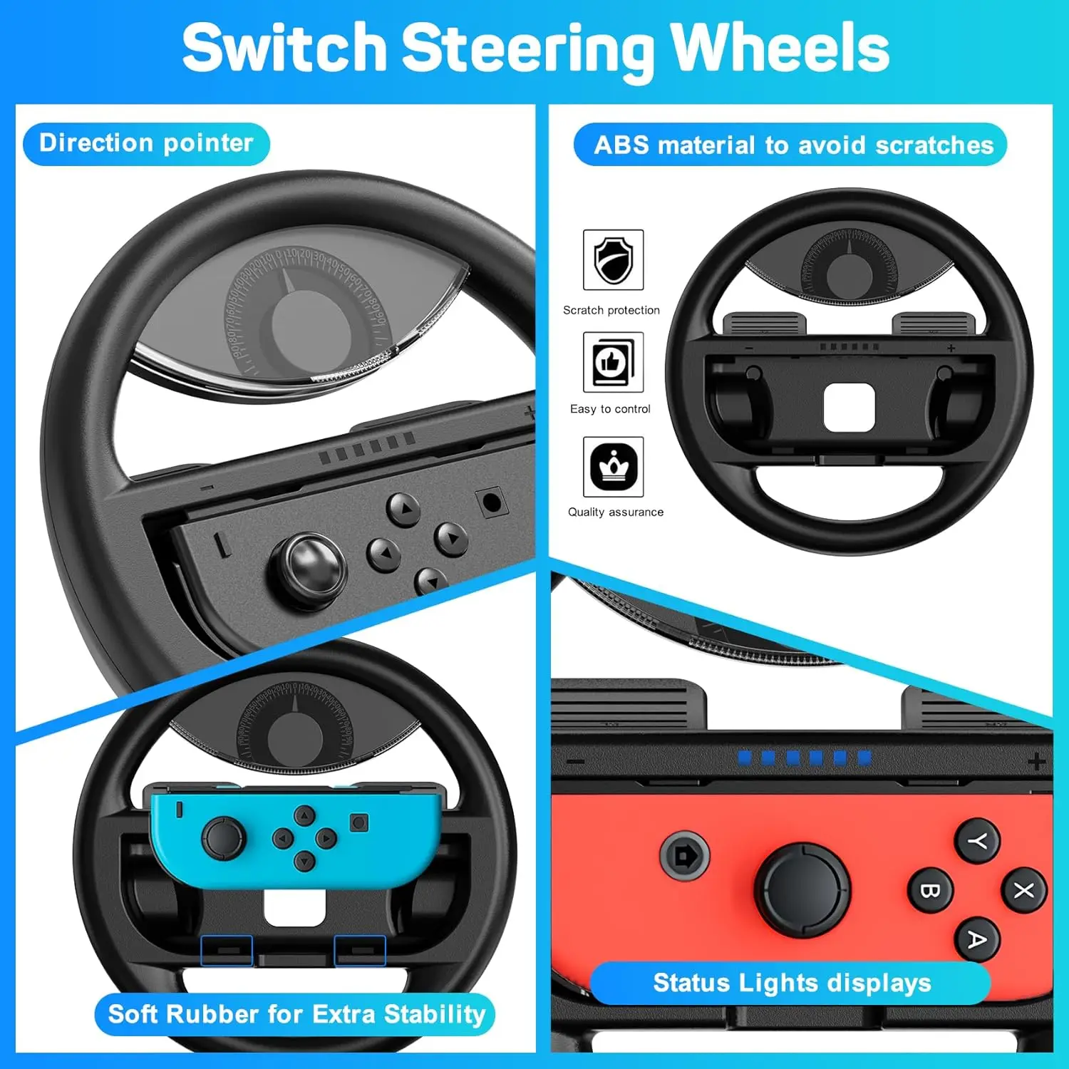 مقابض عجلة قيادة LinYuvo للتحكم في التبديل ، مقابض يد من Joycon ، ماريو كارت 8 ديلوكس ، 4 عبوات
