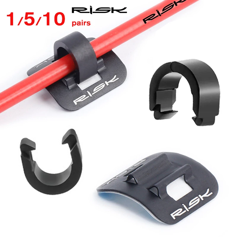 RISK 1/5/10pair Bicycle Frame C-clips Clamps Housing Guide with Adhesive Seat MTB Road Bike Fixed Brake Shift Cables Buckle