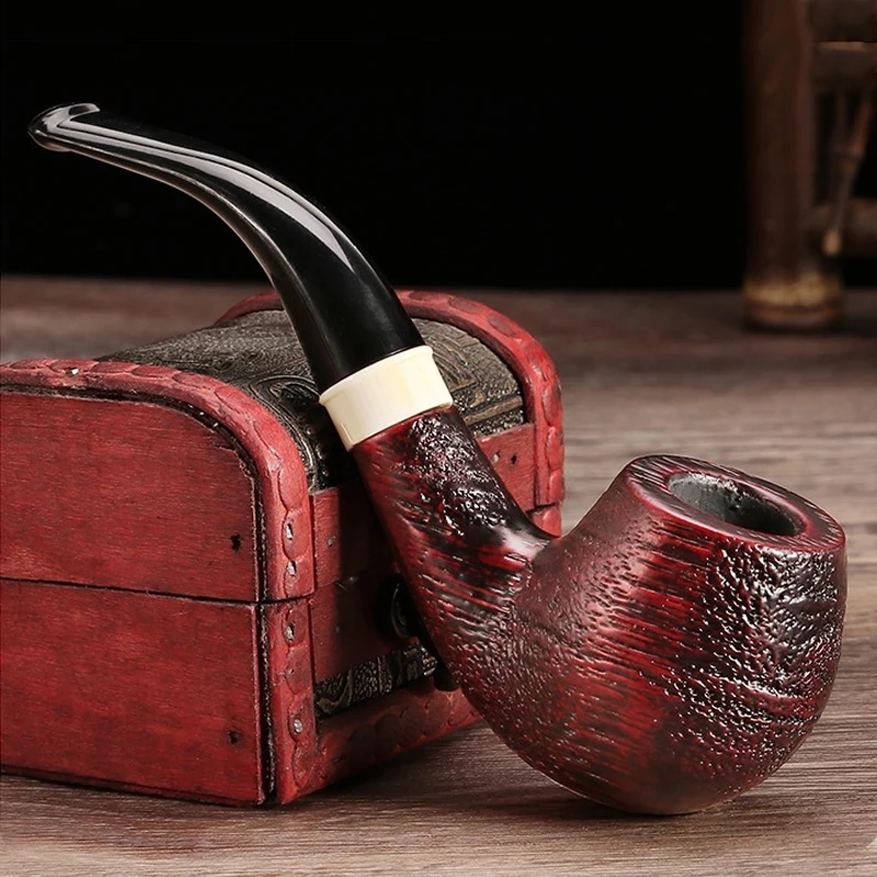 

2026 New Tobacco Pipe Handmade Wooden Bent Type Handmade Wood Retro Smoking Pipe 9mm Filter Pipe Gift for Men