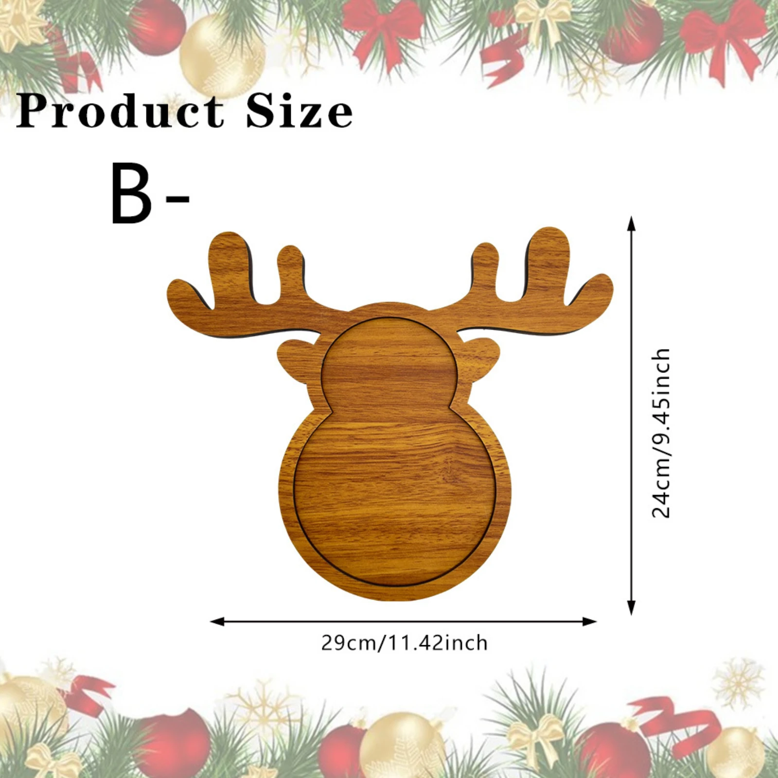 Creative Wooden Christmas Antler Tray Xmas Deer Horn Snack Plate Christmas Wood Serving Platter for Holiday Decor