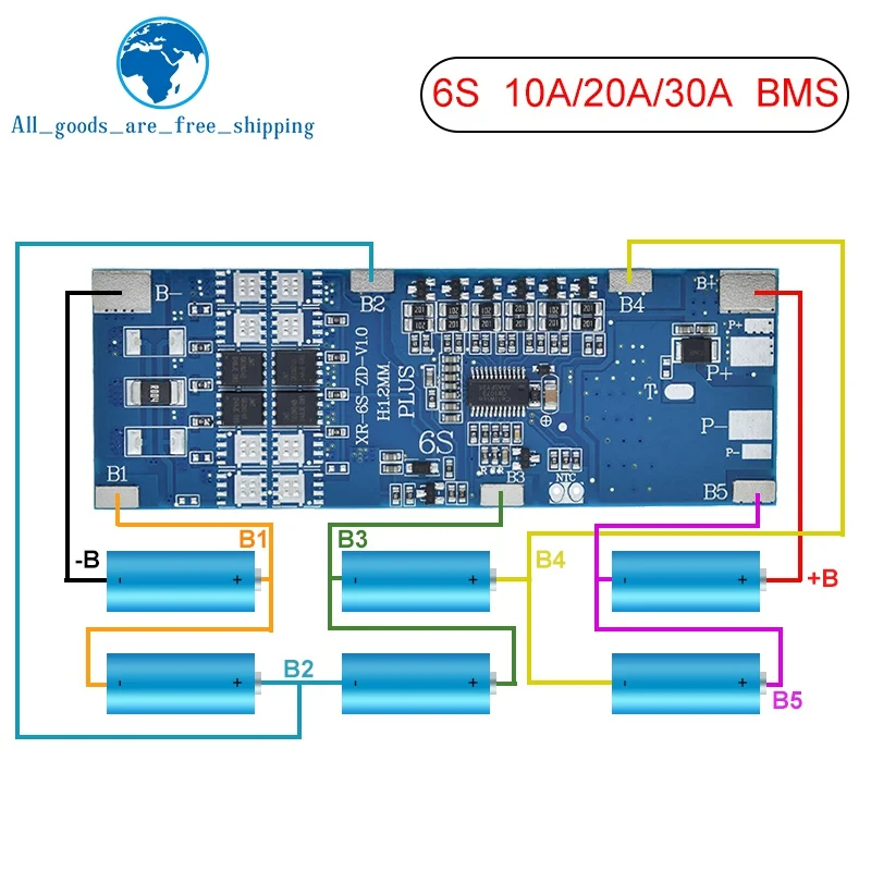 

TZT 6S BMS 10A 20A 30A 22.2V Li-ion Lithium 18650 Charge Protection Board With Balance And Temperature Control Protection