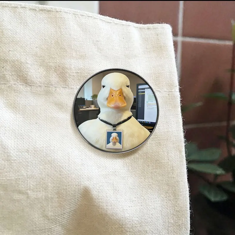 Funny Hairstyle Duck UV Printing Badges Meme Ducks Cool Look Pins Humor Animal Metal Brooches Lapel Pin Jewelry Gift For Friends