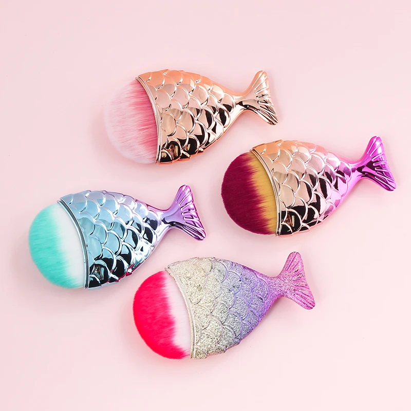 Make Up Brushes Powder Foundation Cosmetic Fish Nails Art Manicure Brush Colorful Portable Makeup Tools for Beauty Mermaid Shape