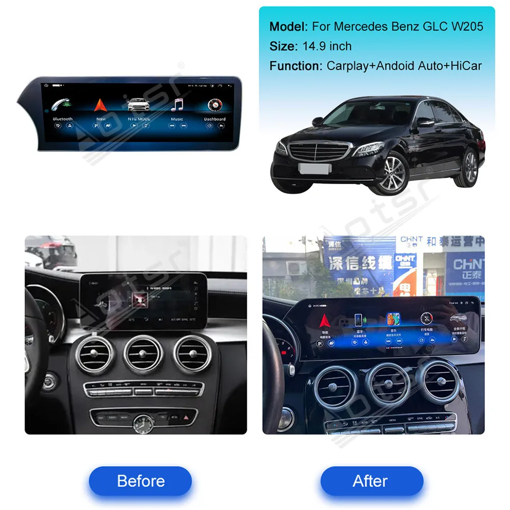 For Mercedes-Benz C/GLC/V W205 2015 - 2018 Android Car Radio 2Din Stereo Recevier Autoradio Multimedia Video Player GPS Navi