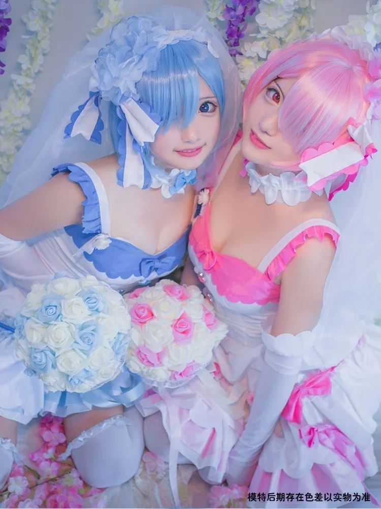 Anime Re:Life in a Different World Ram Rem Cosplay Costumes Women Cute Dress With Veil Wedding Suit Halloween Carnival Outfits view 4