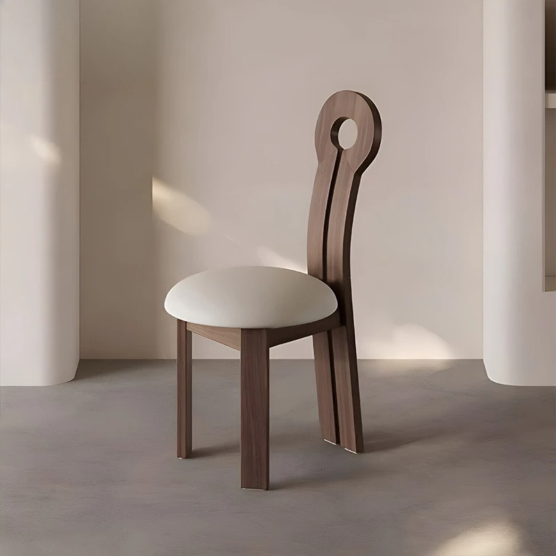 Medieval Solid Wood Dining Chair Household French Retro Solid Wood Walnut Color Ash Wood
