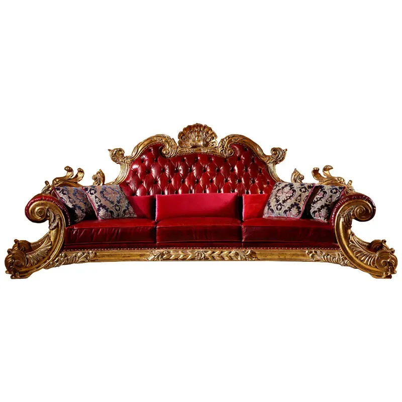 Palace Sofa Solid Wood Carved Luxury Furniture Leather Sofa