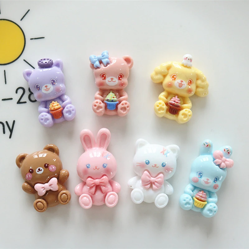 10 Pcs New Mini Cute Cartoon Bear, Rabbit, And Puppy Series Resin Scrapbook Diy Jewellery Hairpin Accessories Decorate Craft