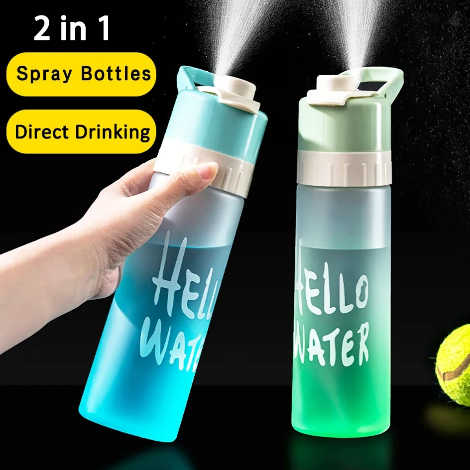 Spray Direct Drinking Water Bottle 2 in 1 Outdoor Sport Fitness Hiking Water Cup Students Cool Down Portable Canteen Spray Cup