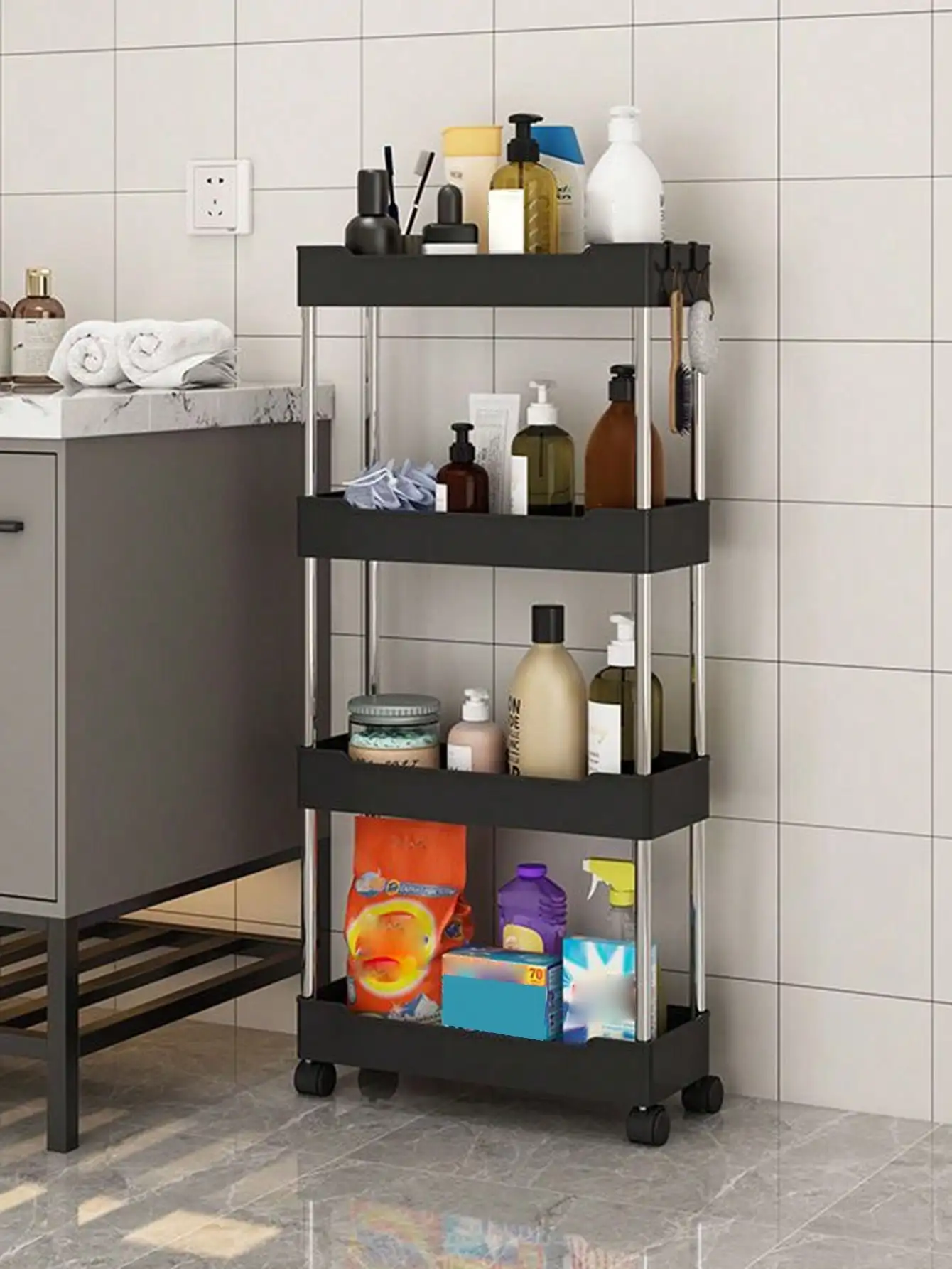 

1pcs 3/4 Tier Rolling Utility Cart Storage Shelf Movable Gap Storage Rack Kitchen Bathroom Slim Slide Organizer Shelf Livingroom