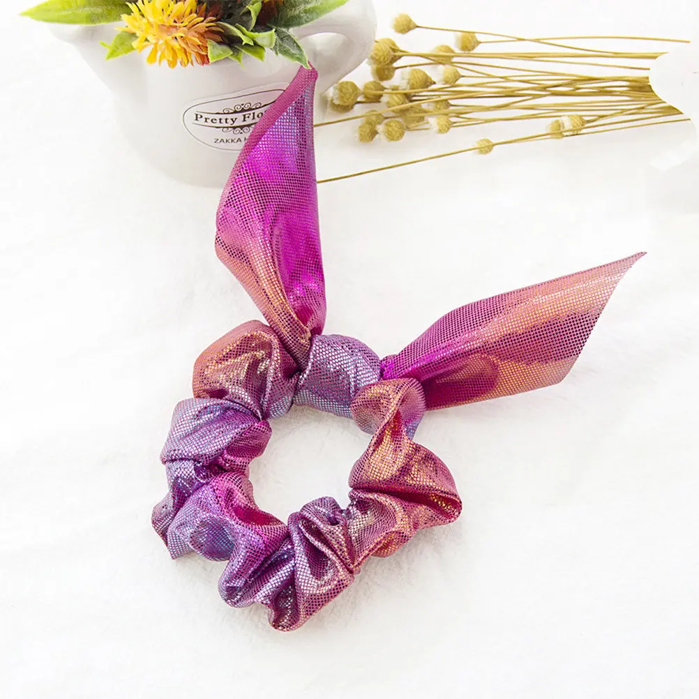 10Pcs Rabbit Ear Ponytail Holders Elastic Hair Ties Hair Rope Stretchable Gold Stamping Colors Blue Purple Pink Yellow Green