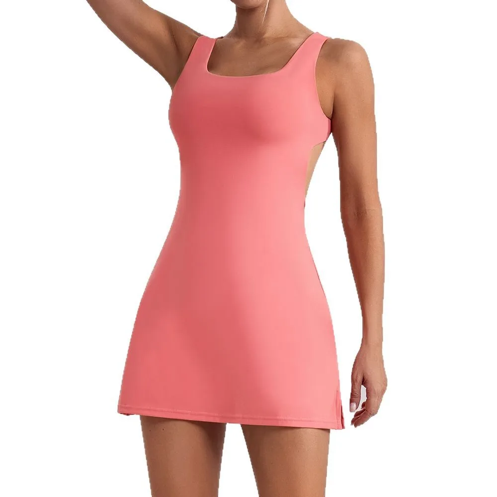 

2025 New Jumpsuit Fitness Yoga Tennis Skirt Backless Anti-exposure Bottoming Quick-drying Sports Dress