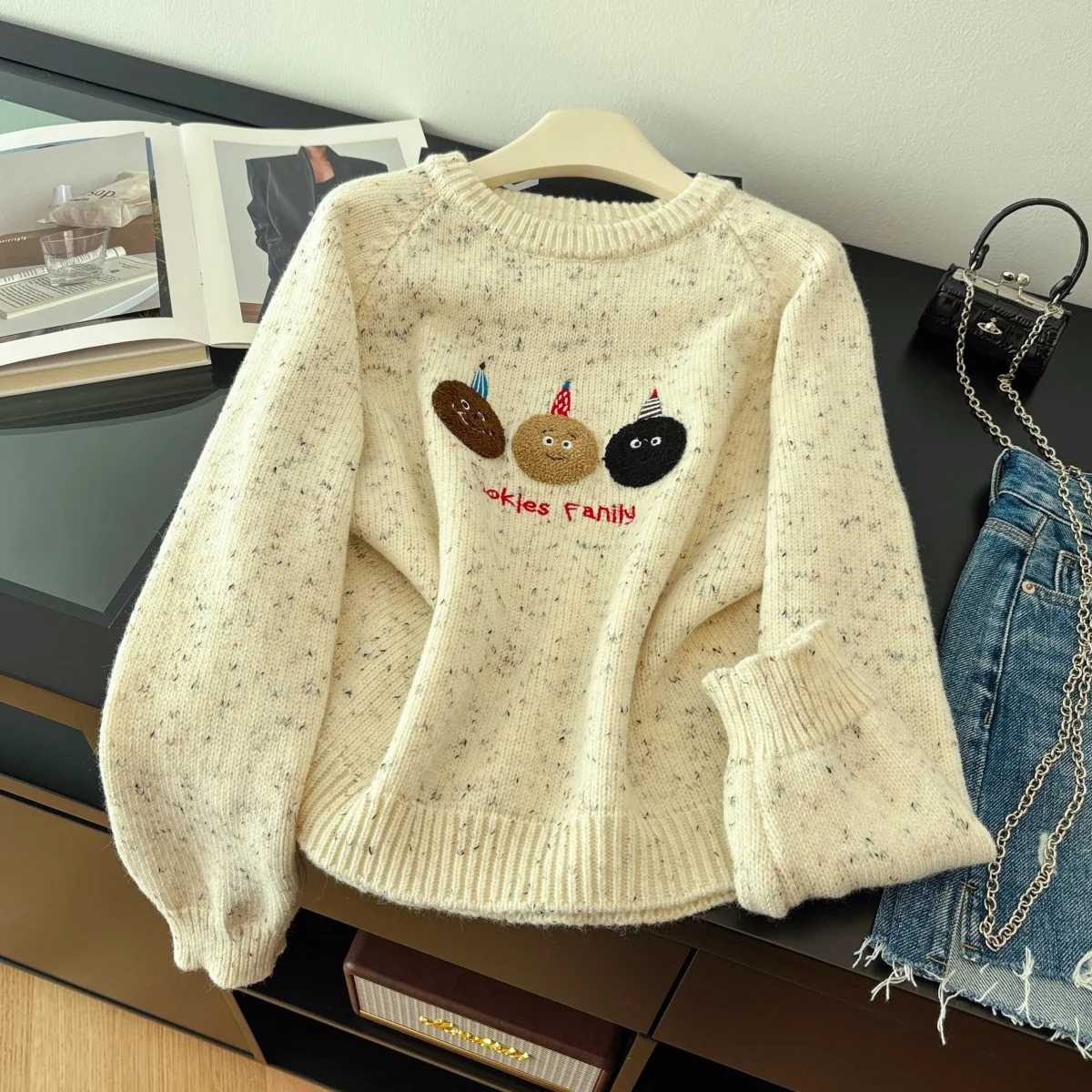 

Женский абрикосовый пуловер с круглым вырезом, винтажный джемпер в корейском стиле, вязаный кашемировый свитер с длинными рукавами, осенне-зимняя одежда 2000-х годов