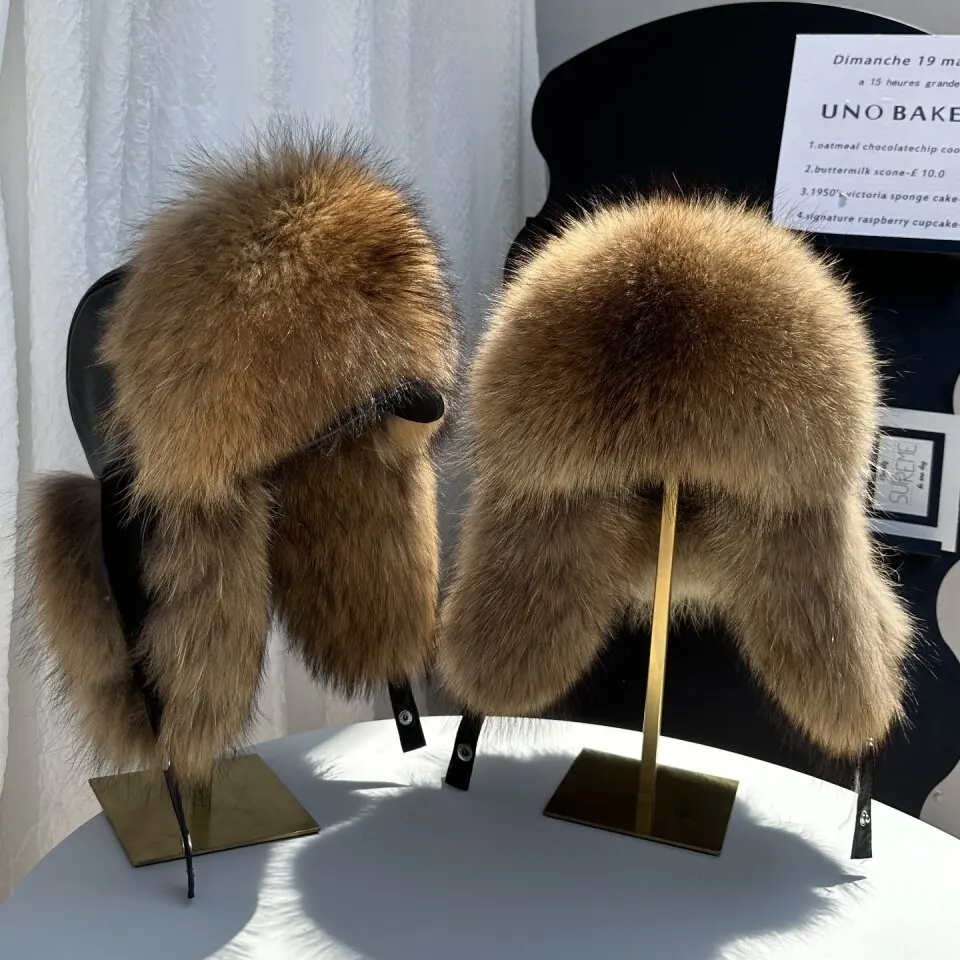 Real Fox Fur Trapper Hat Men Women Genuine Leather Aviator Cap Russian Ushanka Winter Warm Ear Flap Bomber Hat Natural Fur Hat