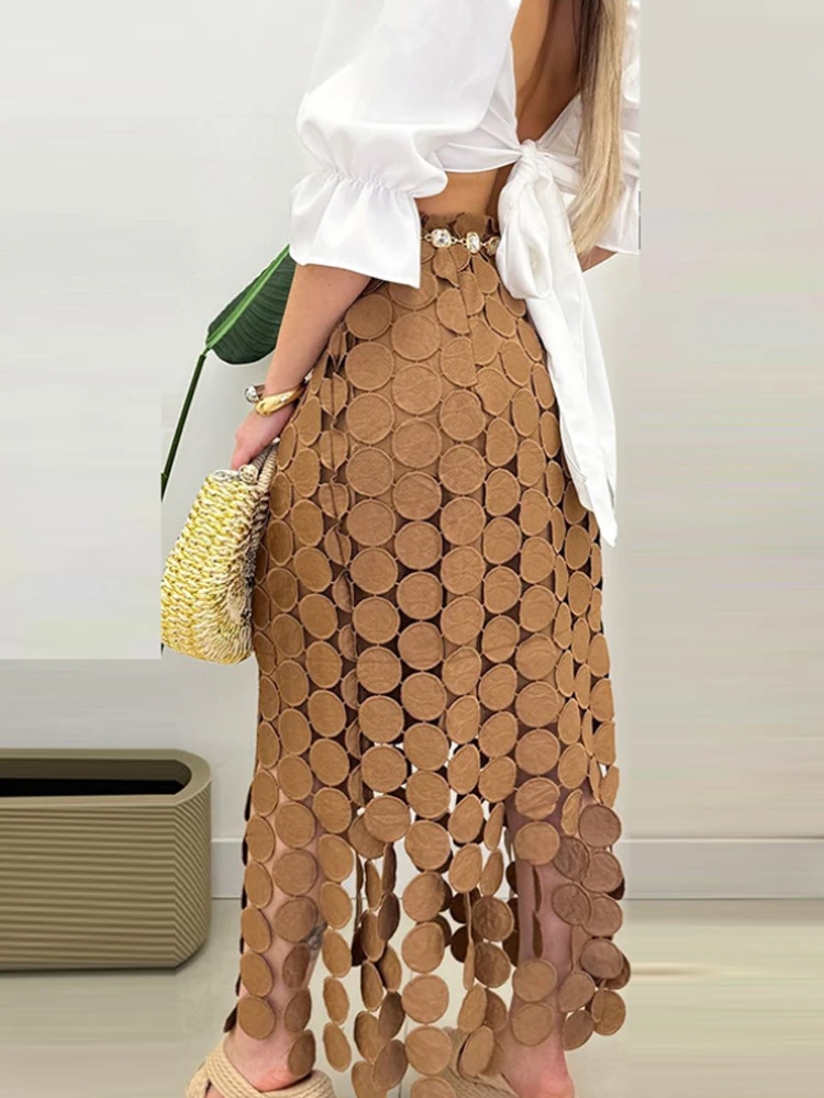 Women's Hollow-out Tassel Slim Fit Long Skirt