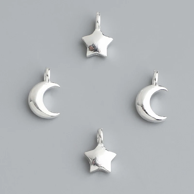 

1pc 925 Sterling Silver Gloosy Star/Moon Small Charms Bracelets Earrings Necklace Silver Pendants DIY Jewelry Accessories Unisex