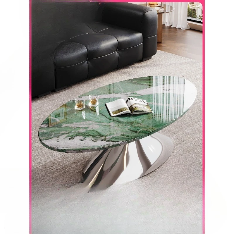 

Natural luxury stone flying saucer coffee table Italian light luxury marble oval edge table