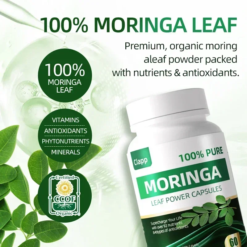 Moringa Capsules, Organic Made from Moringa Powder | Green Superfood, Skin Health, and Immune Support