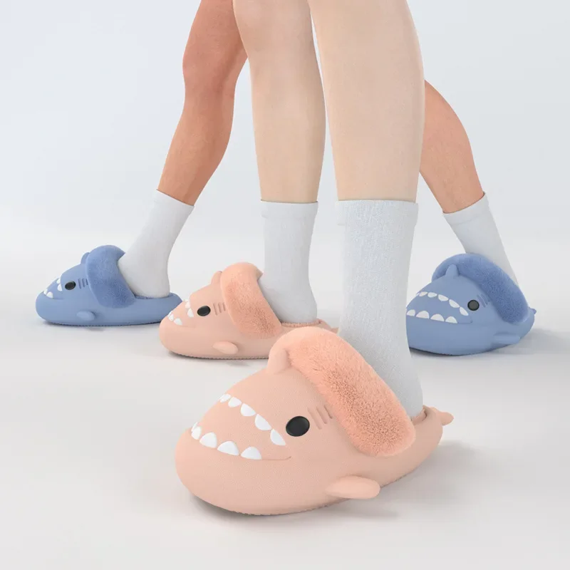 Pantoufles Requin avec Poignées Amovibles pour Homme et Femme, Chaussures Antidérapantes, Antidérapantes, Imperméables, Chaudes, en Coton, en Peluche, pour la Maison, pour l'Hiver