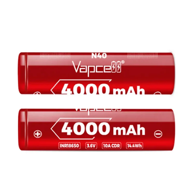 Highest Capacity Vapcell 18650 Battery 4000mah N40 INR 18650 10A 3.6V Li-ion Reachargeable Batteries For Flashlight VapeMod