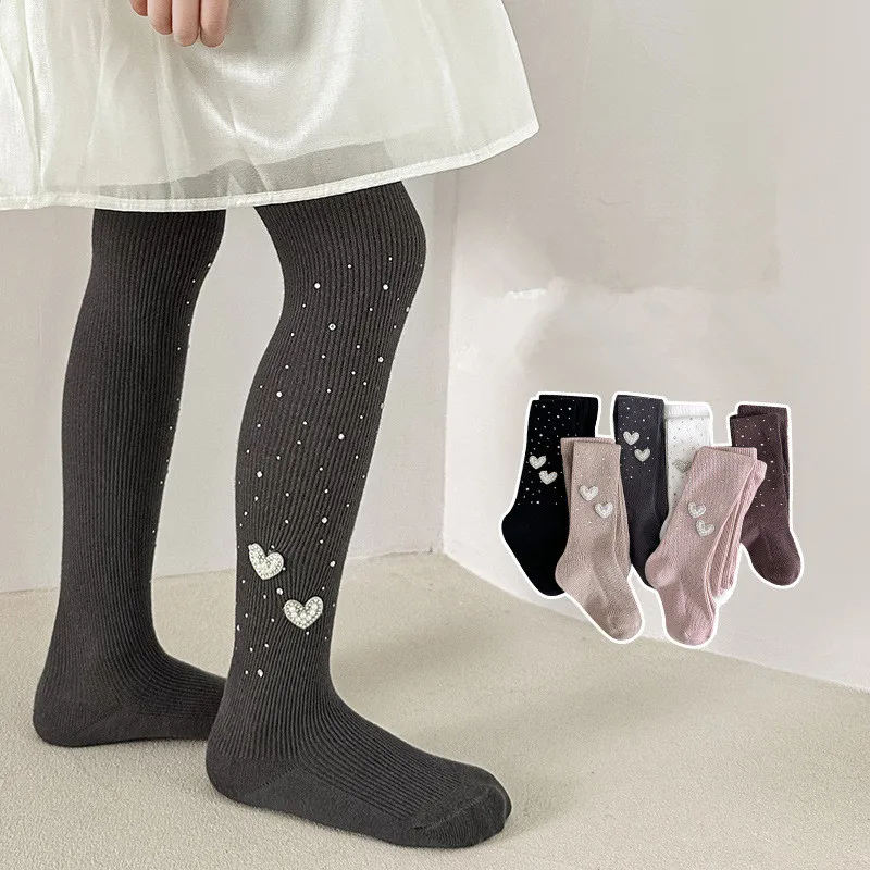 Collant per bambini da 0 a 9 anni Collant per bambini con fiocco Primavera Autunno Collant in cotone pettinato di media spessore per ragazze