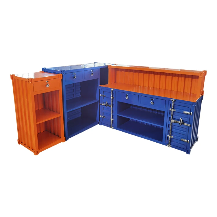 

Customized Industrial Style Reception Desk Iron Shipping Container Cafe Shop Bar Checkout Counter