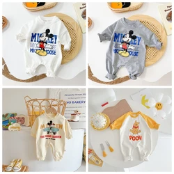 Newborn Baby Long Sleeve Rompers Cartoon Mickey Mouse Winnie the Pooh Boy Clothes Autumn Cotton Girl One Pieces Toddler Outfits