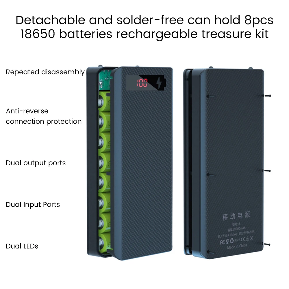 Dual USB Type C Power Bank Shell 5V DIY Shell 18650 Holder Cases Micro USB Detachable Battery Charge Storage Box Without Battery