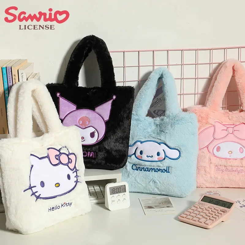 Sanrio Hello Kitt Plush Shoulder Bag Kuromi Girl Heart Handbag Cute Kawaii Large Capacity Shoulder Bag Fashion Plush Bag MINISO