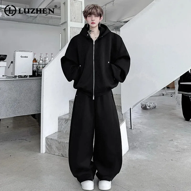 

LUZHEN модное красивое однотонное пальто с капюшоном высокого качества, мужское осеннее мешковатое широкое пальто, новинка 2025 года, комплекты из двух предметов JY3897