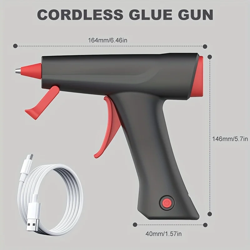 مسدس غراء ساخن لاسلكي، 20 وات، أسود، مع كابل USB-C، بطارية مدمجة 2600 مللي أمبير في الساعة، مناسبة للحرف اليدوية المدرسية والإصلاحات المنزلية