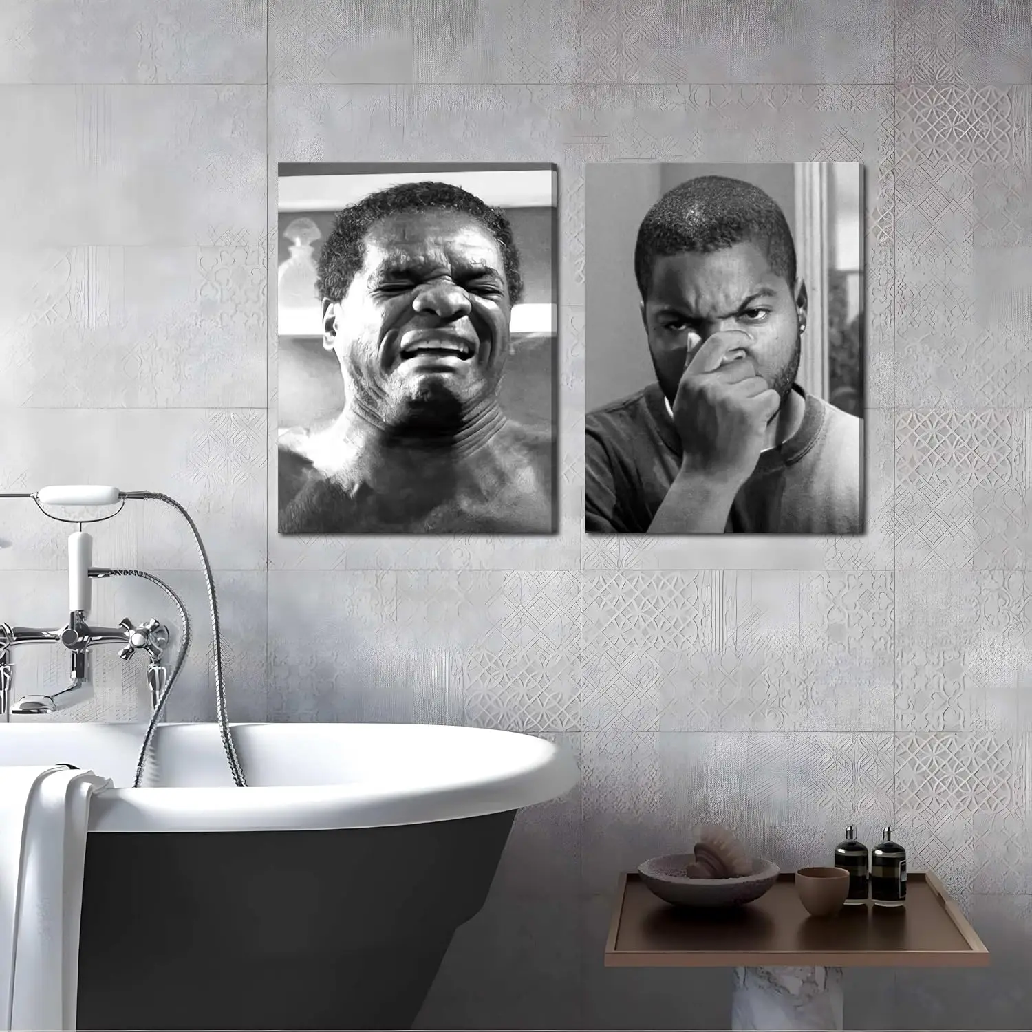 2 Panel Funny Man Smell Meme Canvas Wall Art, Black White Humor Bathroom Decor Framed Canvas Painting