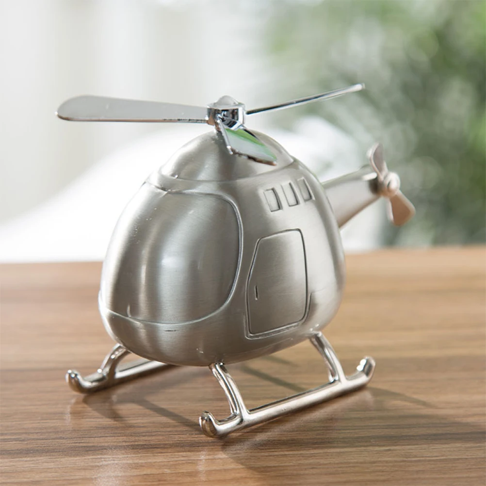 

Piggy Bank Silver Alloy Mini Helicopter Coin Saving Money Box Home Office Desktop Ornament for Kids Helicopter Coin Bank