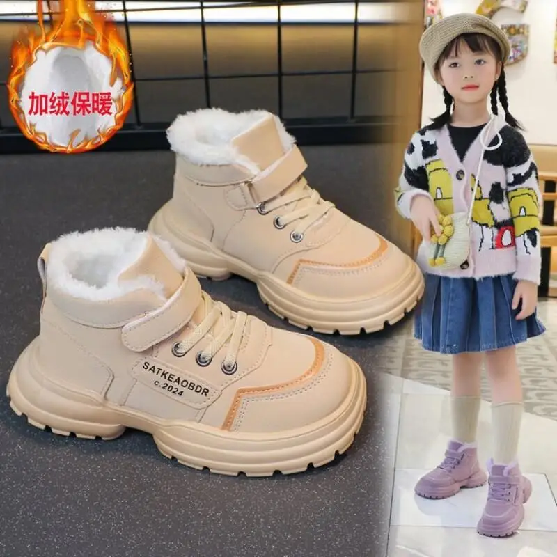 

Kawaii повседневный комплект пальто, модная детская одежда, детские толстые сапоги-снуфы на флисовой подкладке, теплые уличные ботинки для мальчиков, хлопковая обувь для девочек