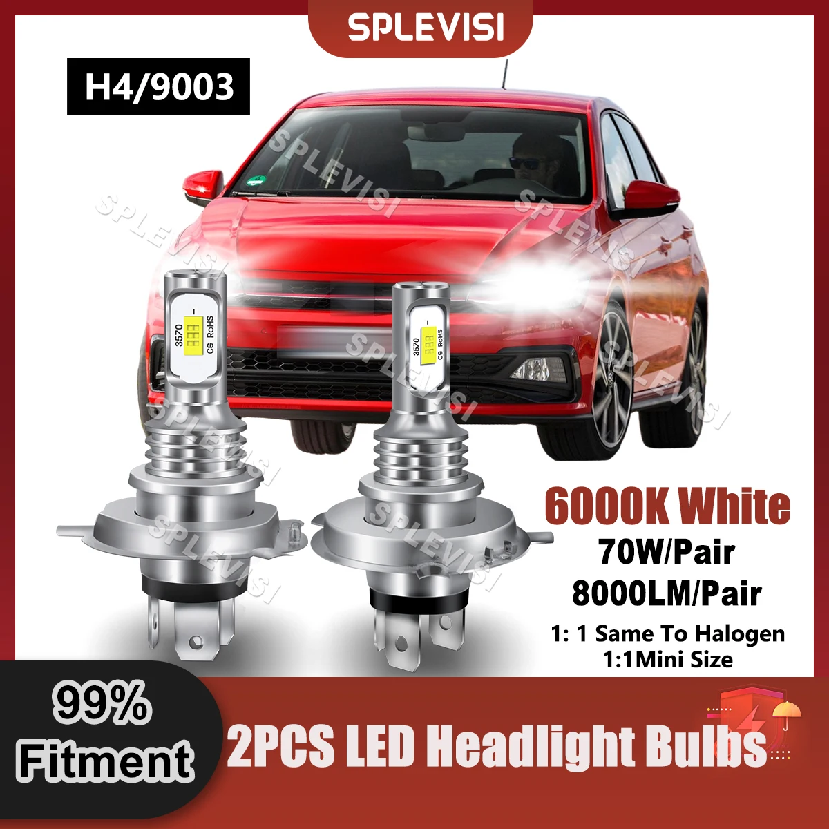 2x LED H4/9003 Reflektor świateł drogowych 9V-24V 6000K Do VW Polo 6R 2009 2010 2011 2012 2013 2014 2015 2016 2017 2018 2019