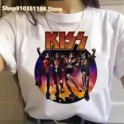 Women Kiss T-Shirts Rock Music Band Print Women Fashion Short Sleeve Hip Hop Oversized T Shirt Punk Graphic Tees Tops