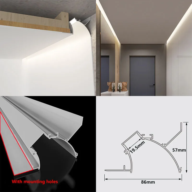 ksdligh 1 m versenkter LED-Aluminium-Profil-Kanalhalter für den Innenbereich, Zuhause, Decke, Wand, Hintergrundbeleuchtung, Bar, lineares Licht, indirekte Dekorbeleuchtung 6