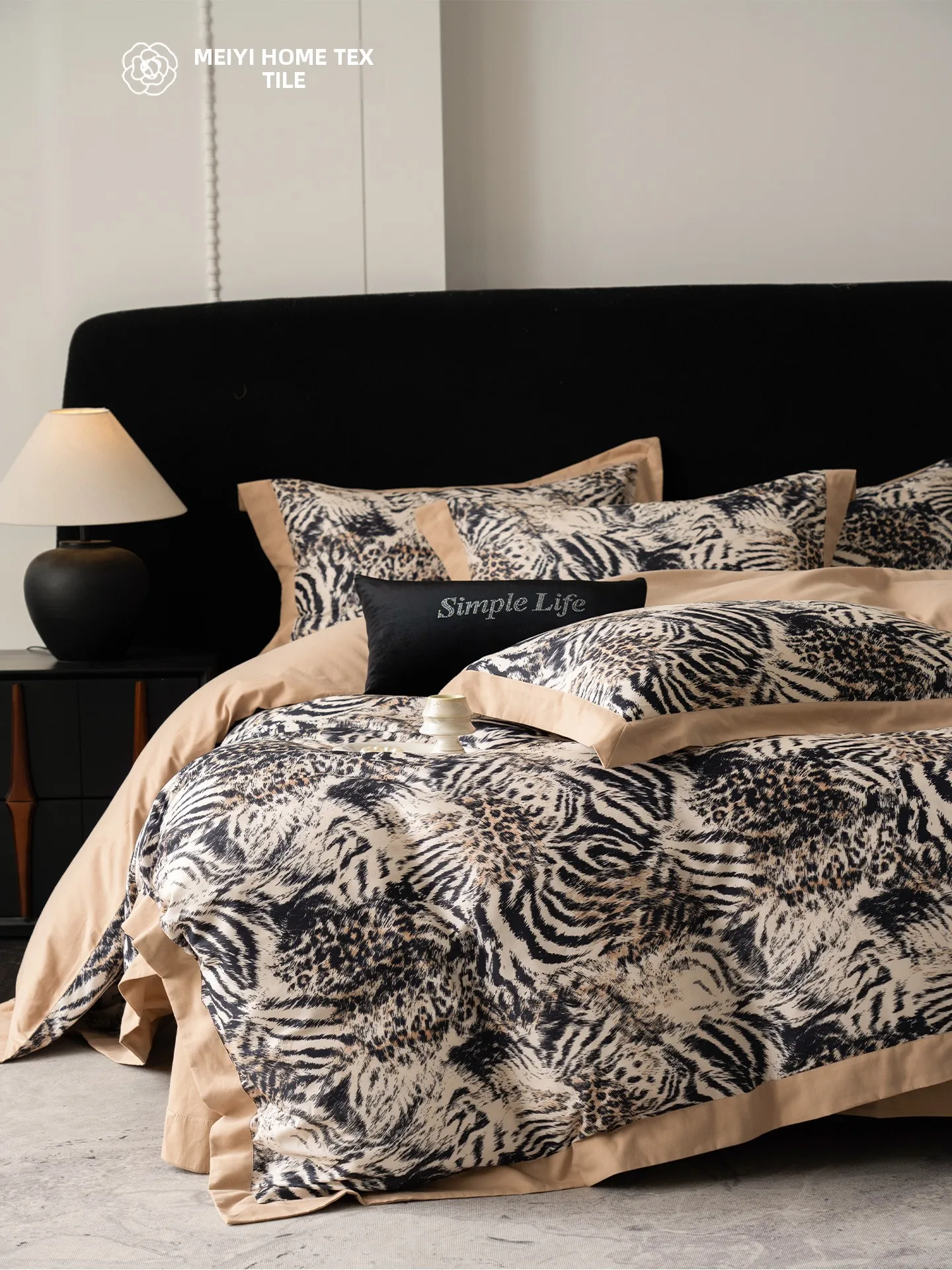 

American Style 100% Cotton Thickened Flocking Four-Piece Set Pure Cotton Autumn Winter Leopard Print Bedding