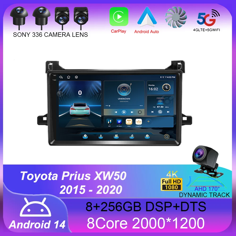 Android 14 Carplay Auto для Toyota Prius XW50 2015 2016 2017 2018 2019 2020 Автомобильный радиоприемник Мультимедийный видеоплеер Навигация GPS 4G