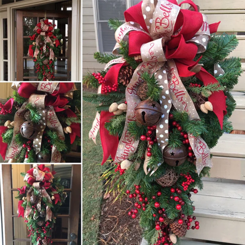 Artificial red fruit pine needles Christmas vine wreath front door Christmas decoration