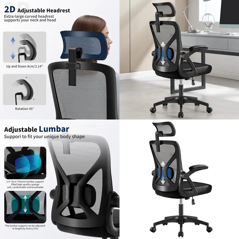 

High-Back Mesh Ergonomic Office Chair with Adjustable Lumbar and Headrest Support, 400 lbs Capacity, Black
