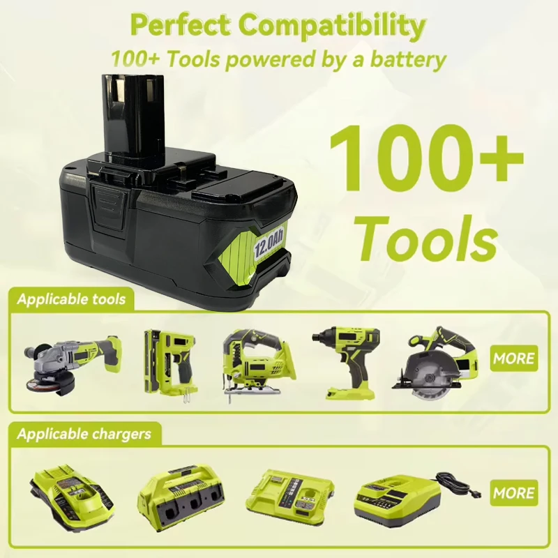 For RYOBI P108 18V Power Tools P104 P107 RB18L50 RB18L20 For RYOBI 18V 12.0Ah 18650 Power Tools Lithium-Ion Battery