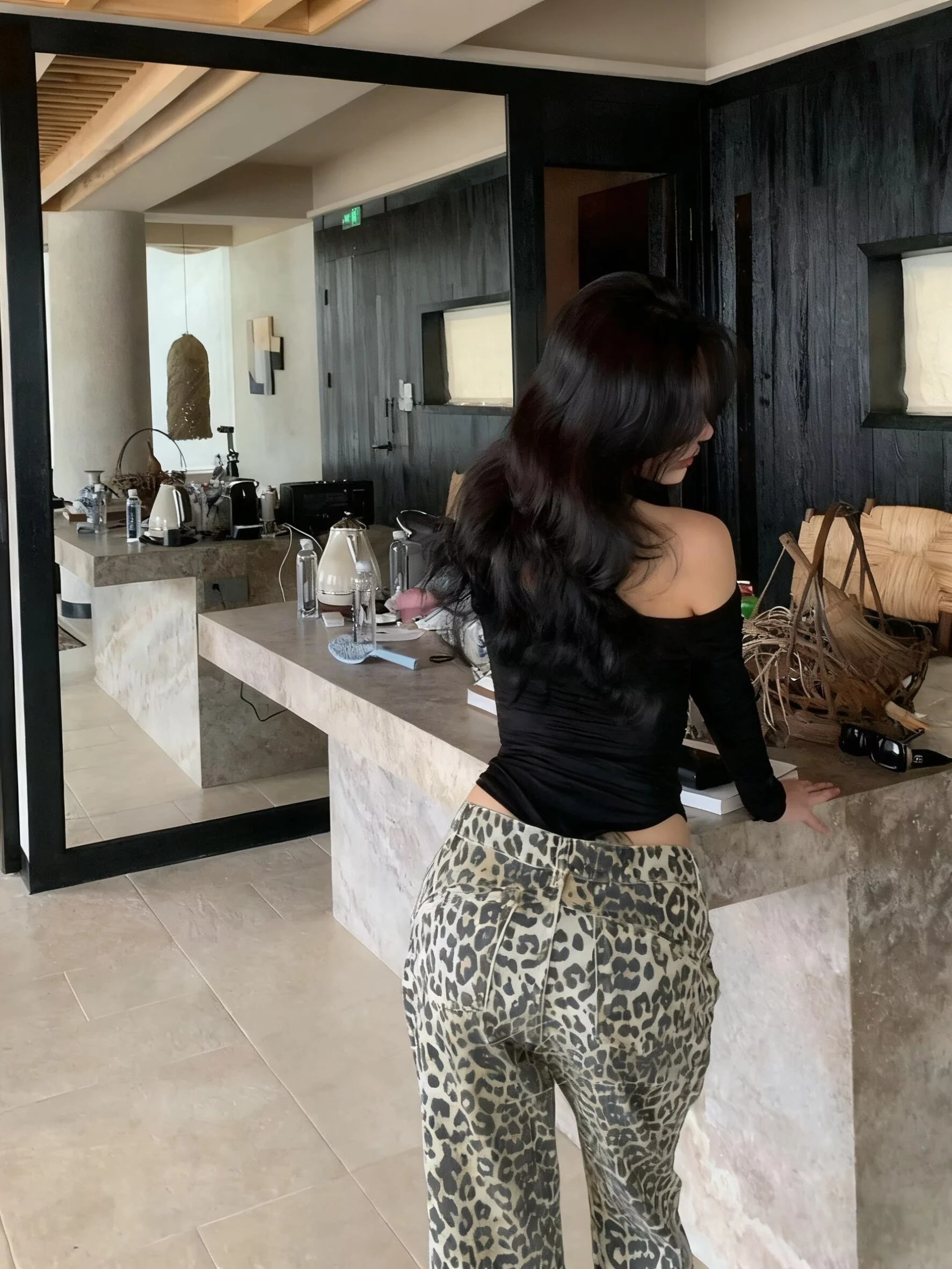 

Retro American Casual Leopard Print Slimming Jeans High Waist Cotton Stretch Fabric Fall Season Ladies Faion plus Size