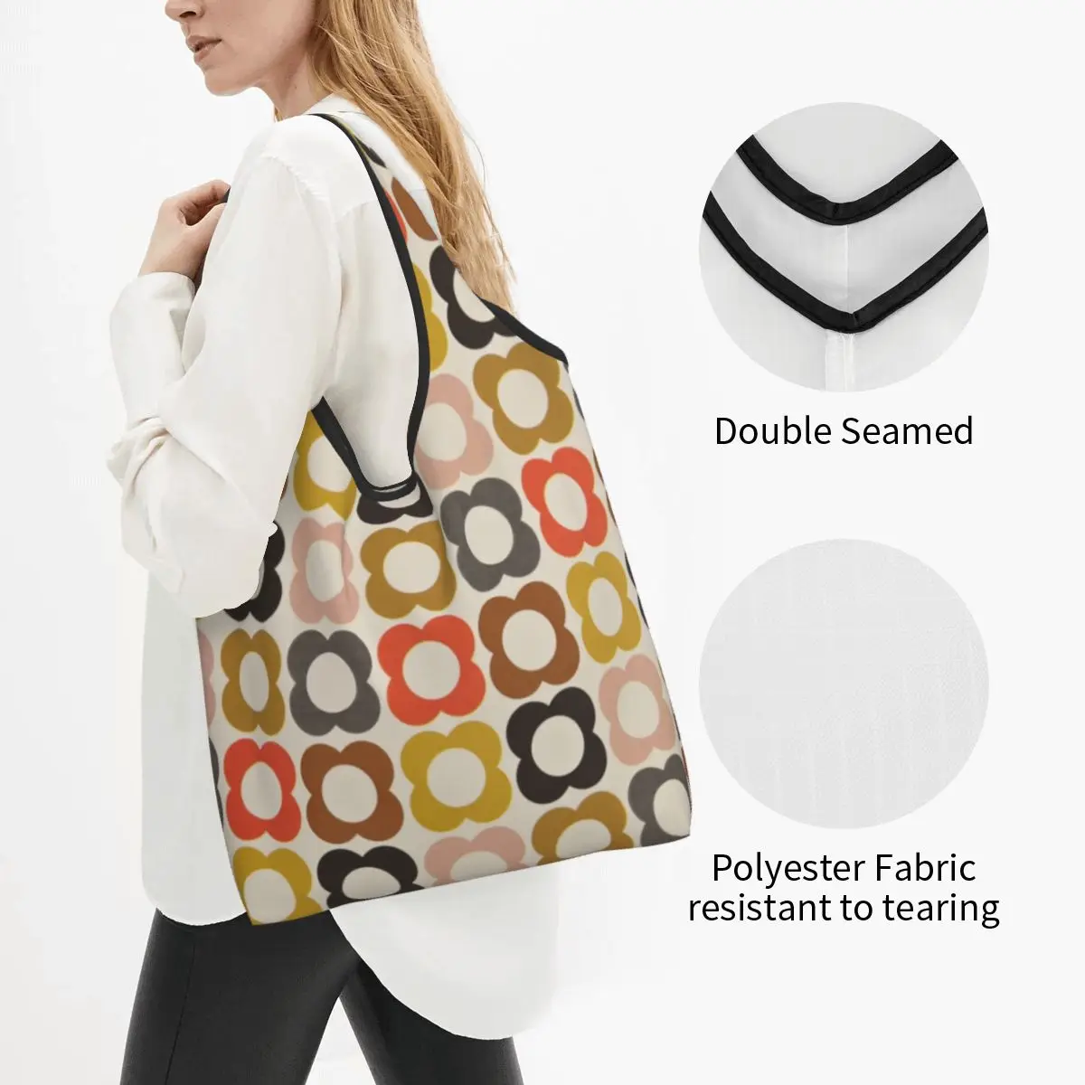 Custom Abstract Flowers Orla Kiely Shopping Bag Women Portable Large Capacity Grocery Scandinavian Style Shopper Tote Bags