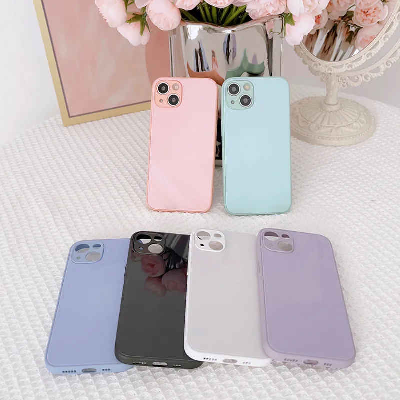 Suitable for Apple 13 Pro Max phone case, solid color metallic paint liquid glass case, 14 Pro simple and cute