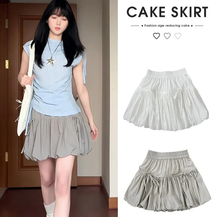 Summer Clothes Women Y2k Cutecore Skirt Short Bubble Hem High Waist Mini Skirt Ruffled White A Line Sweet Slimming Tiered Skirt