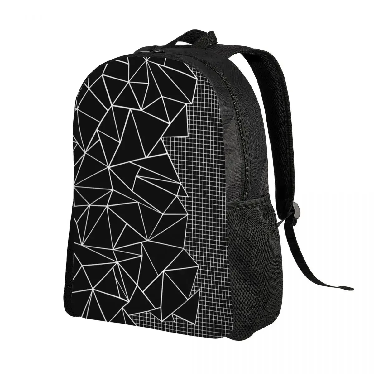 Custom Abstract Grid On Side Black Travel Backpack Women Men School Computer Bookbag Geometric College Student Daypack Bags